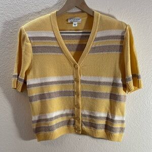 St. John Marie Gray Yellow Wool Silk Unique Buttons V-Neck 80’s 90’s Top Size M